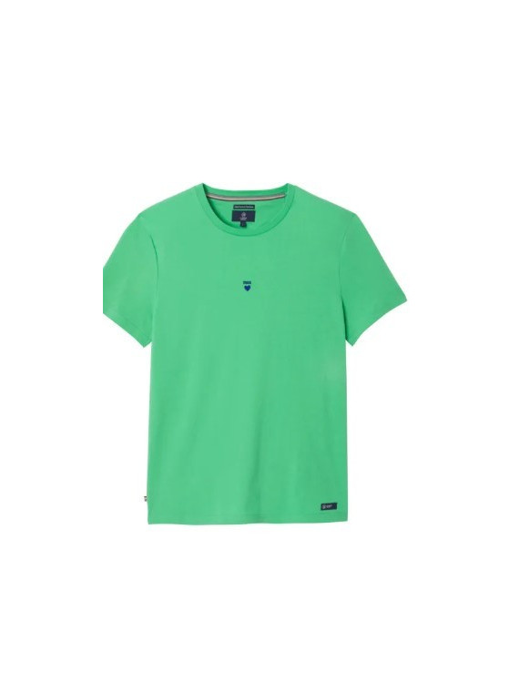 tee-shirt homme col rond vert avec coeur bleu au centre