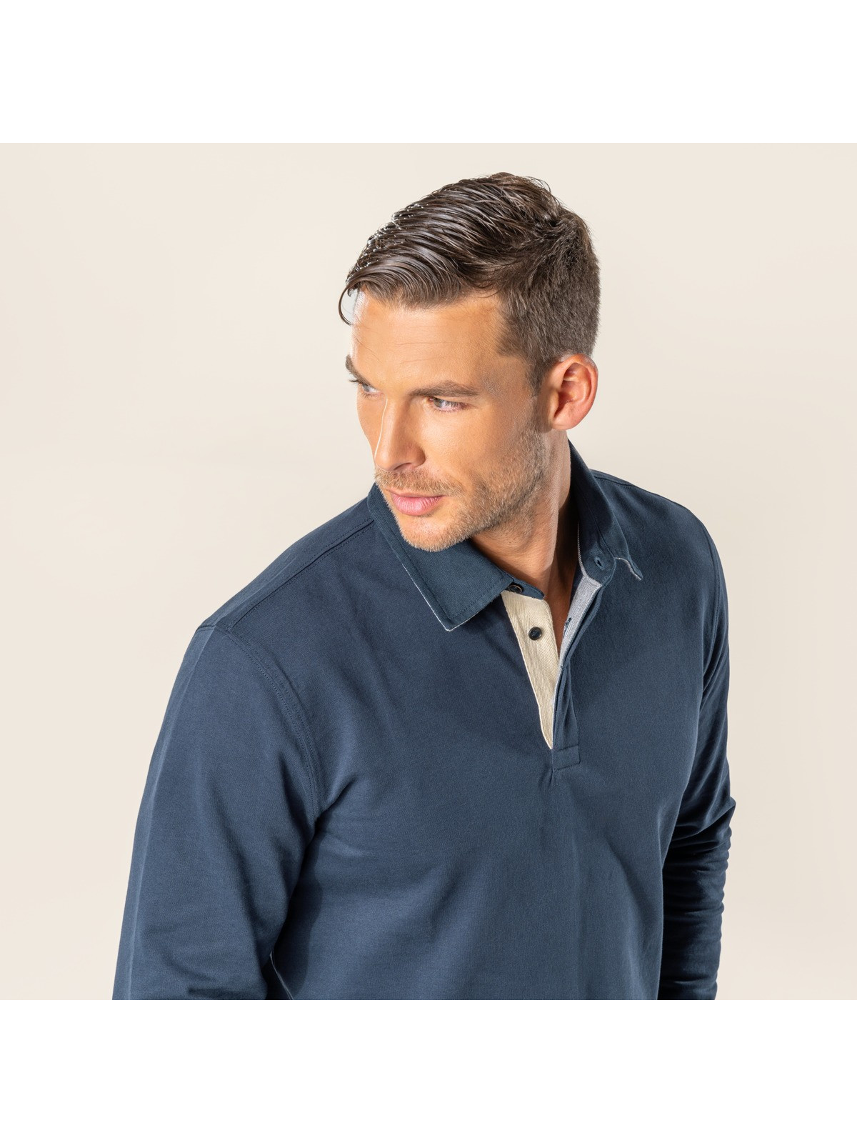 polo homme manche longues bleu marine