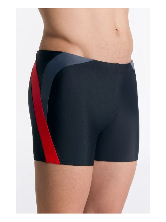 Maillot de bain Boxer recyclage noir et rouge