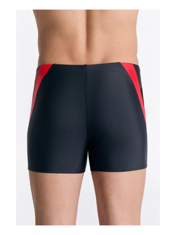 Maillot de bain Boxer recyclage noir et rouge