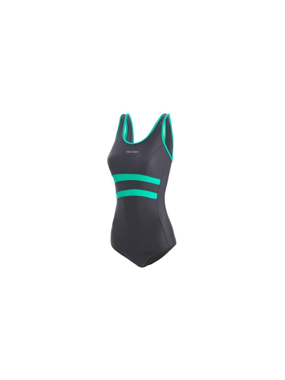 maillot de bain femme 1 pièce dos nageur gris avec bandes turquoises
