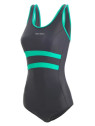 maillot de bain femme 1 pièce dos nageur gris avec bandes turquoises