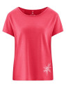 tee-shirt femme rose magnolia col rond imprimé feuille de chanvre en bas à gauche