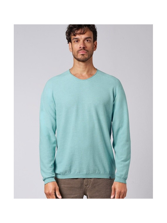 pull homme maille piquée col V couleur bleu clair