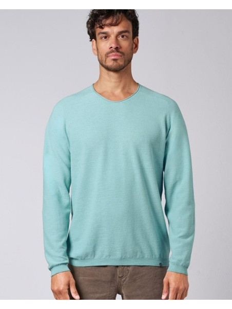 pull homme maille piquée col V couleur bleu clair