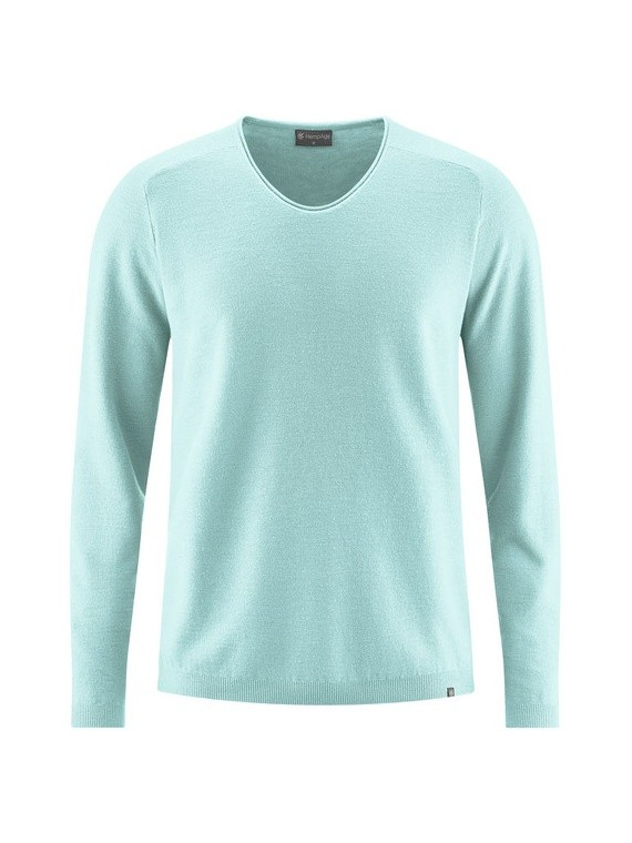 pull homme maille piquée col V couleur bleu clair
