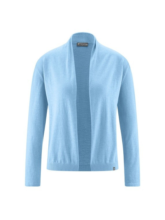 gilet femme col châle sans bouton bleu glacier