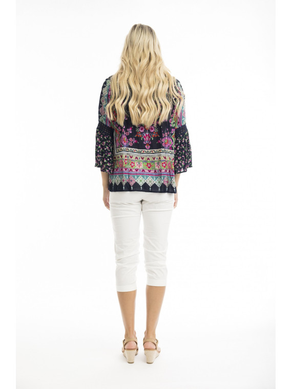 tunique femme imprimé fleurs sur fond noir