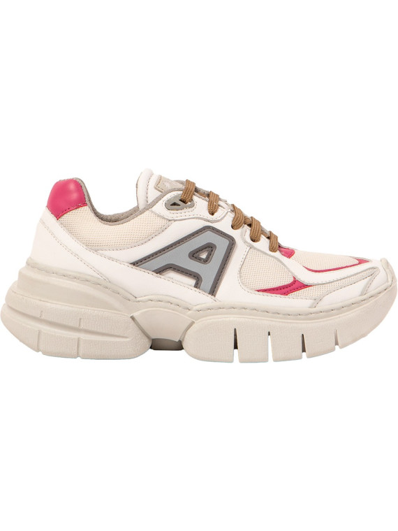 baskets blanches avec semelles épaisses motifs fuschia lacets verts