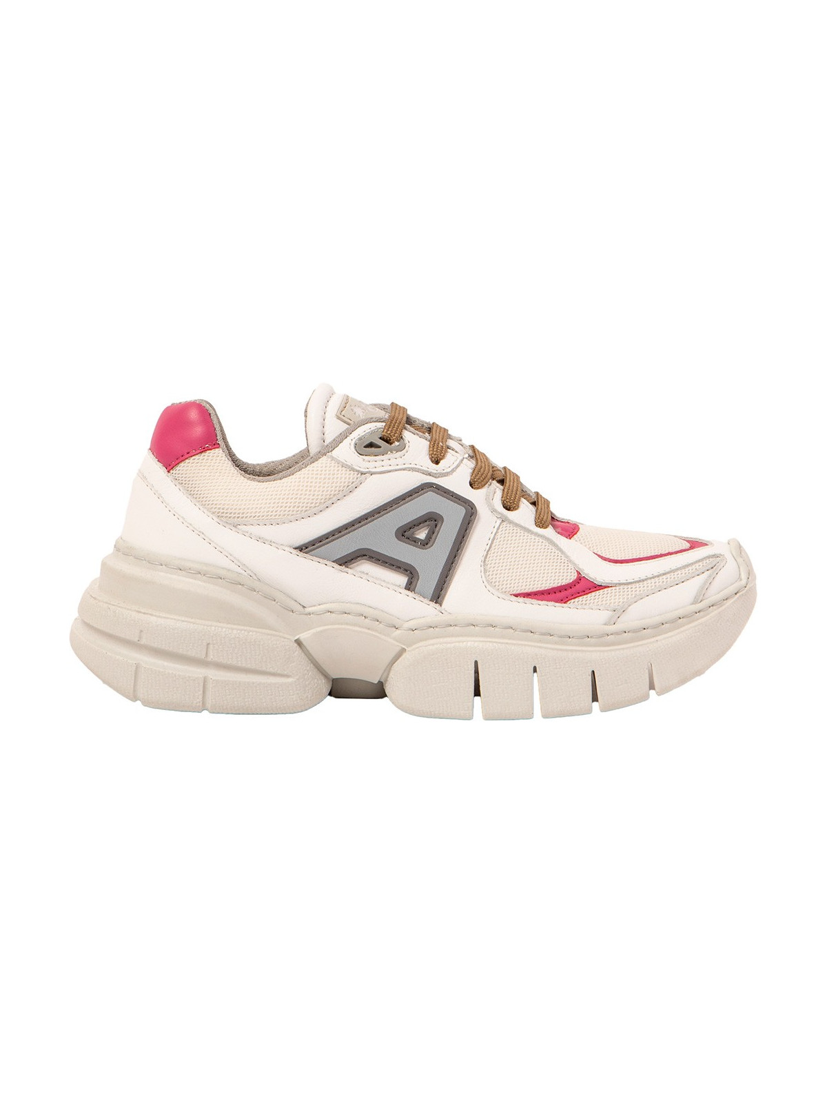 baskets blanches avec semelles épaisses motifs fuschia lacets verts