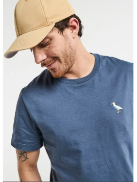 tee-shirt homme bleu avec broderie goéland sur la poitrine