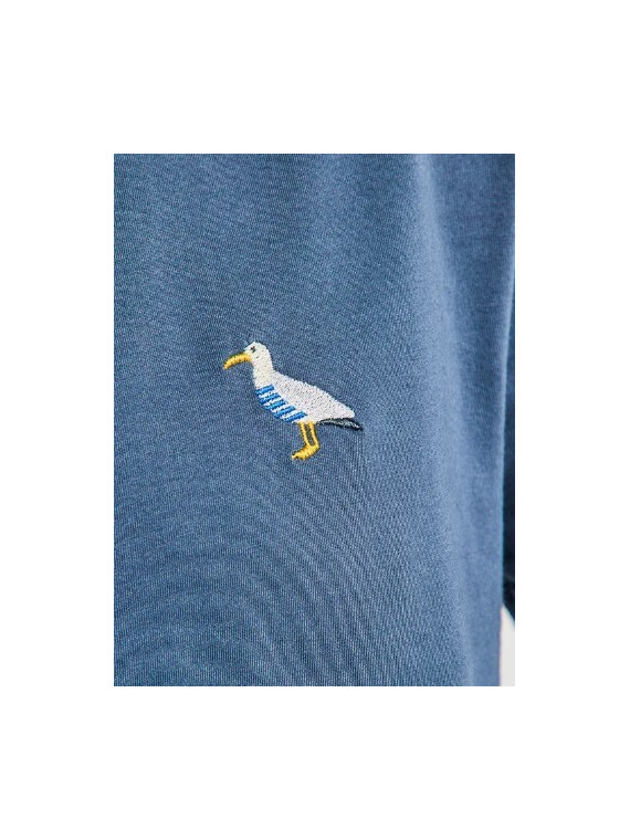 tee-shirt homme bleu avec broderie goéland sur la poitrine