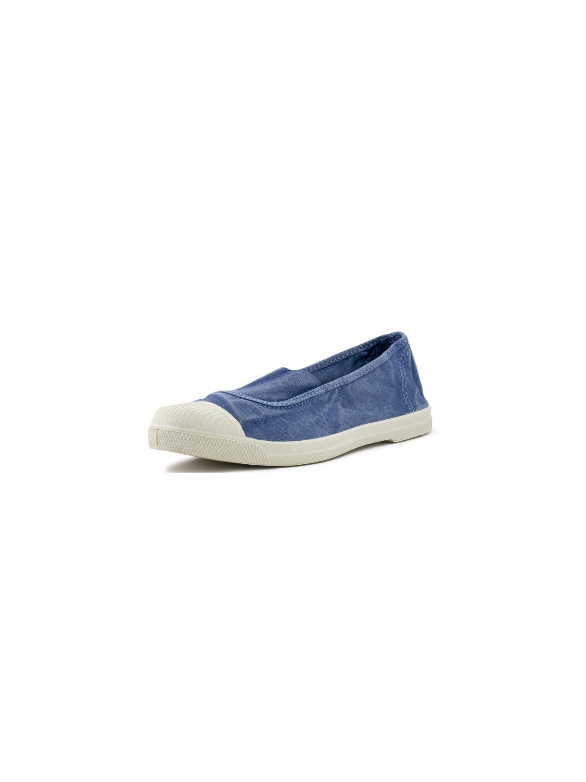 chaussures type ballerines en coton bio bleu aspect délavé