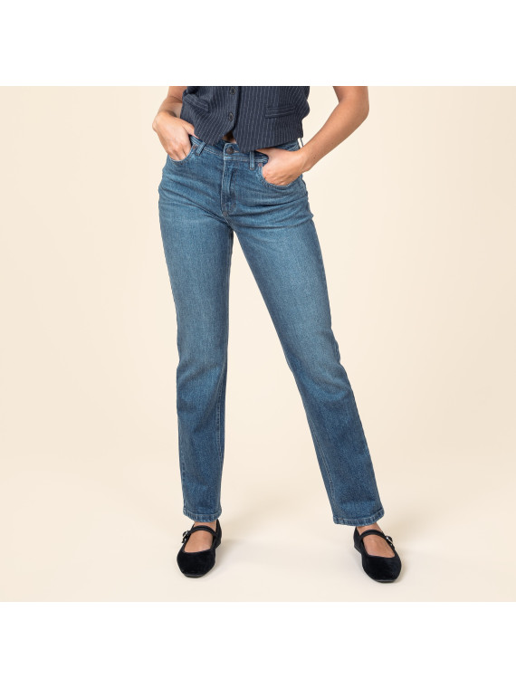 jeans femme denim taille haute coupe droite
