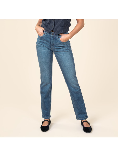 jeans femme denim taille haute coupe droite