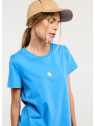 tee-shirt femme bleu avec broderie soleil