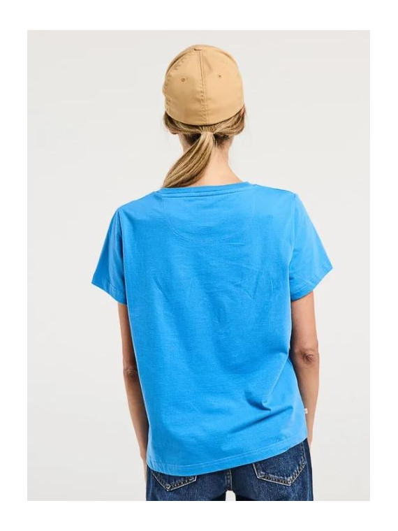 tee-shirt femme bleu avec broderie soleil
