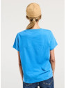 tee-shirt femme bleu avec broderie soleil