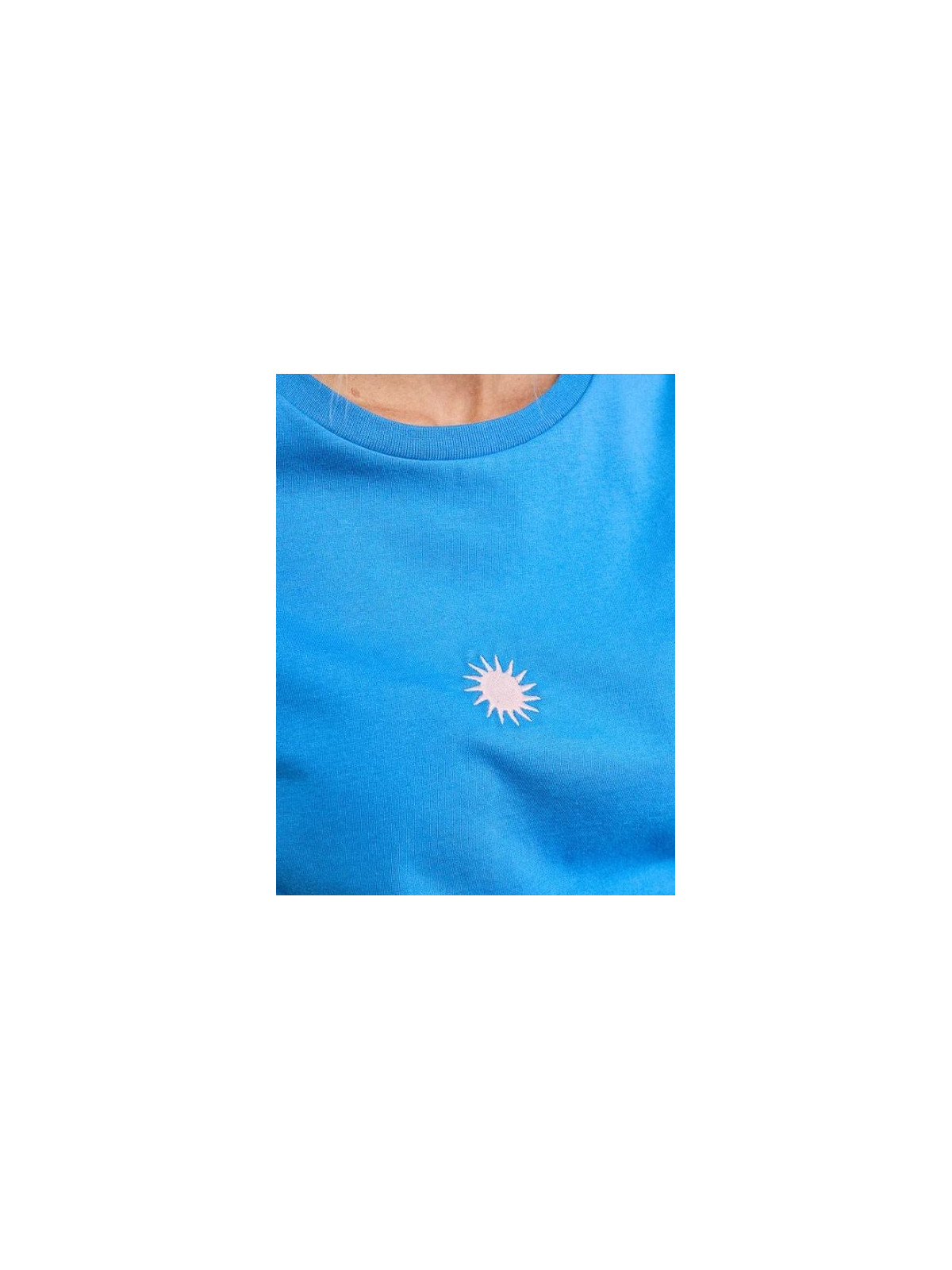 tee-shirt femme bleu avec broderie soleil
