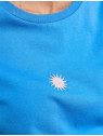 tee-shirt femme bleu avec broderie soleil