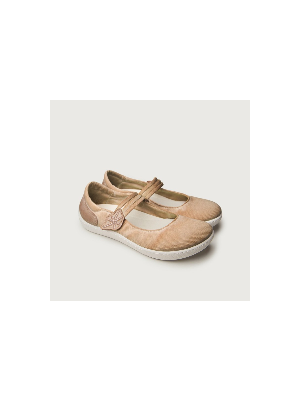 ballerines en coton bio couleur cannelle semelles caoutchouc blanc