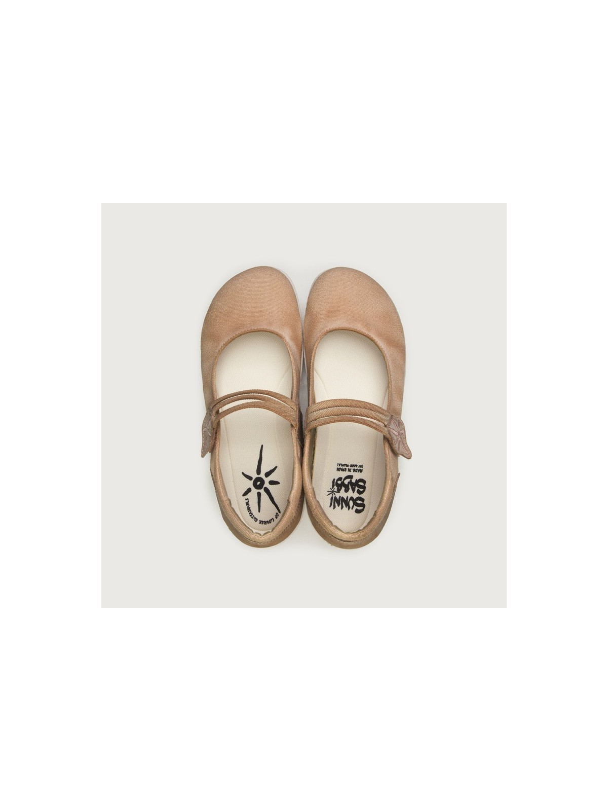 ballerines en coton bio couleur cannelle semelles caoutchouc blanc