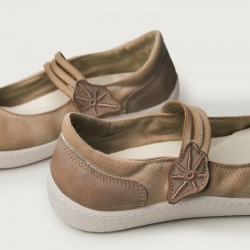 ballerines en coton bio couleur cannelle semelles caoutchouc blanc