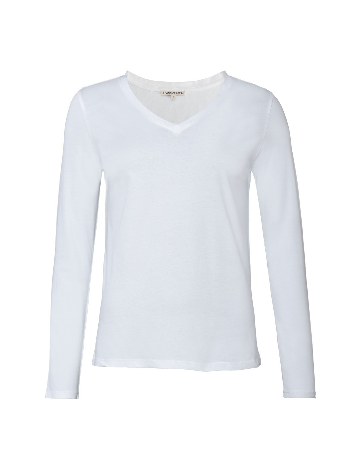 tee-shirt manches longues blanc basic col V pour femme