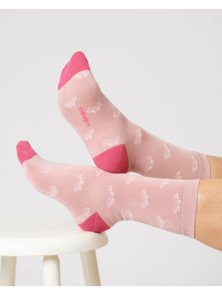 chaussettes femme roses avec vélos blancs