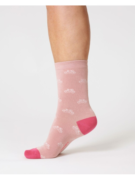 chaussettes femme roses avec vélos blancs