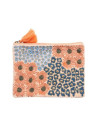 pochette cosmétique avec fermeture éclair et pompon couleur bleu et orange