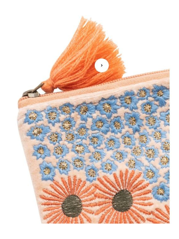 pochette cosmétique avec fermeture éclair et pompon couleur bleu et orange