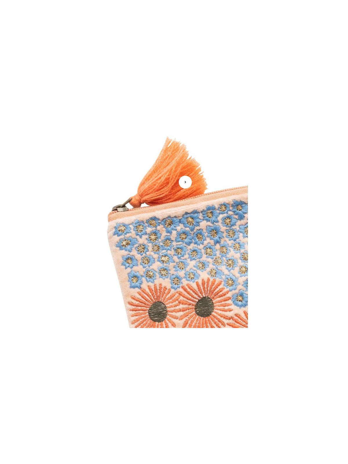 pochette cosmétique avec fermeture éclair et pompon couleur bleu et orange