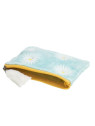 pochette velours turquoise avec fleurs blanches et jaunes