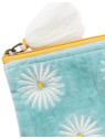 pochette velours turquoise avec fleurs blanches et jaunes