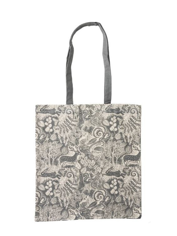 sac totebag motifs forêt gris sur fond écru
