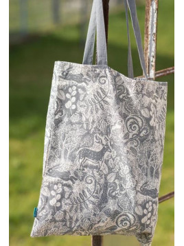 sac totebag motifs forêt gris sur fond écru
