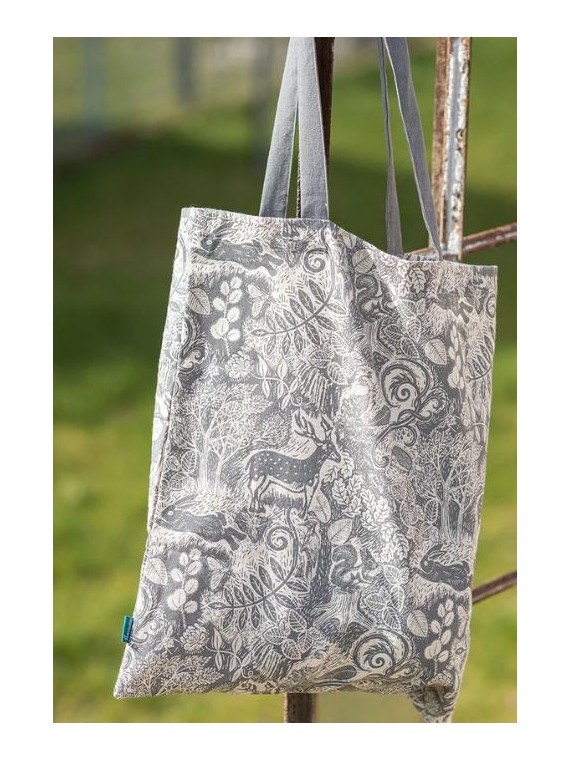 sac totebag motifs forêt gris sur fond écru