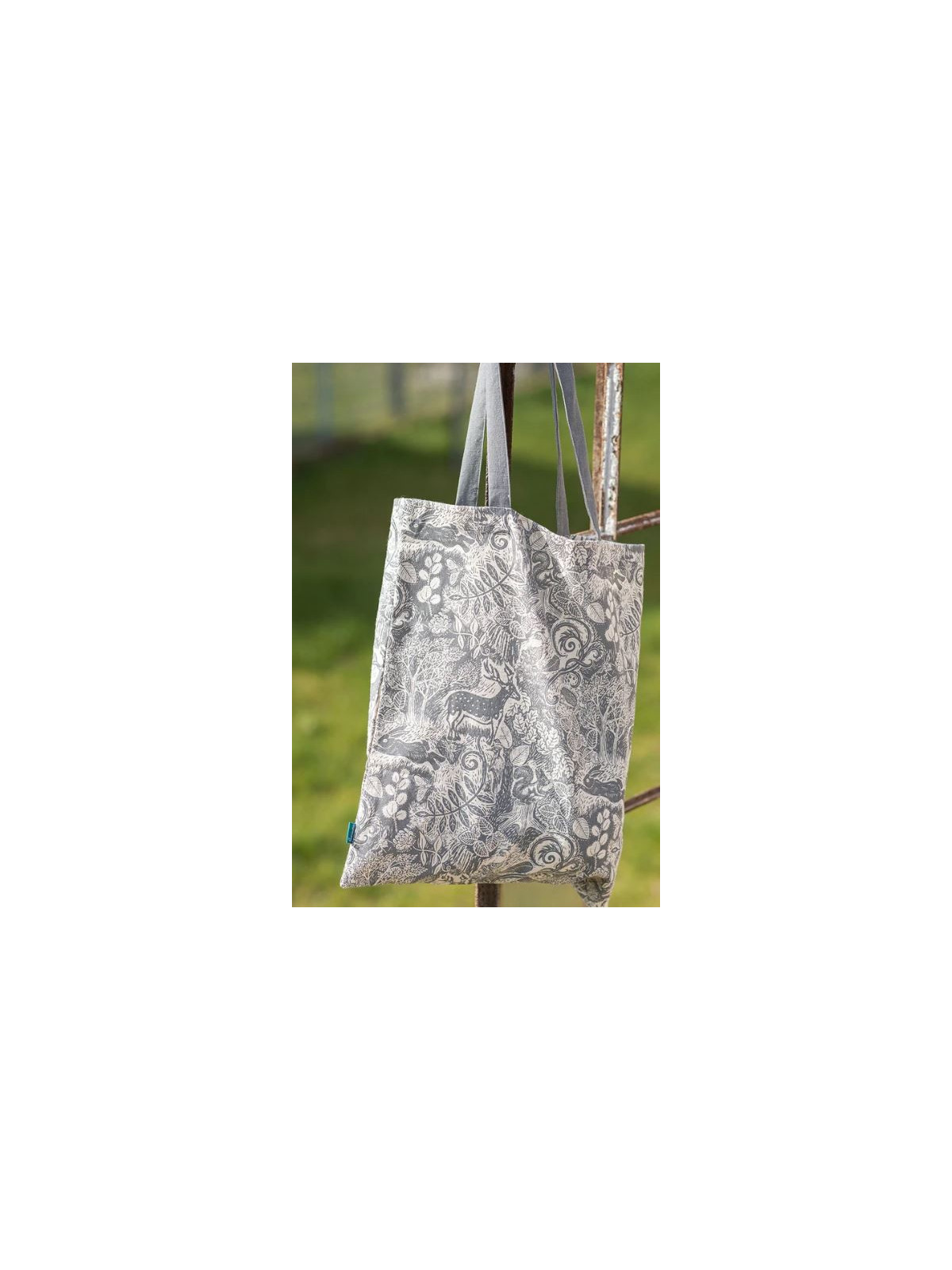 sac totebag motifs forêt gris sur fond écru