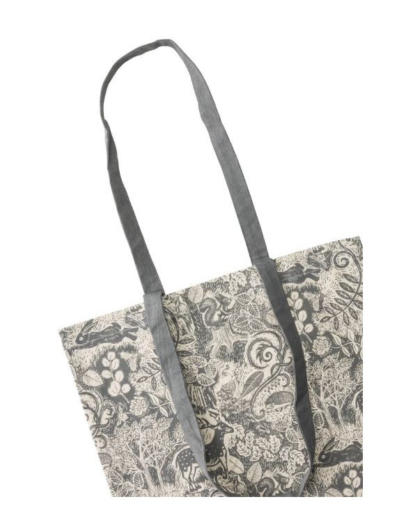 sac totebag motifs forêt gris sur fond écru