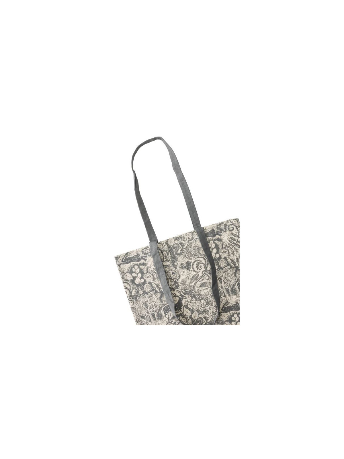 sac totebag motifs forêt gris sur fond écru