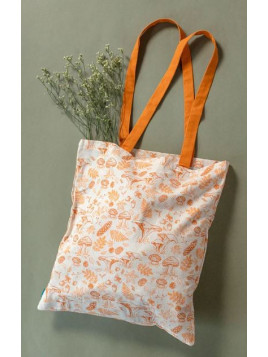 sac totebag écru avec motifs de la forêt en orange