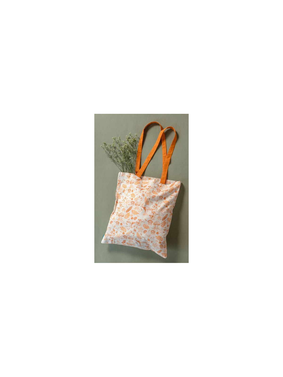 sac totebag écru avec motifs de la forêt en orange