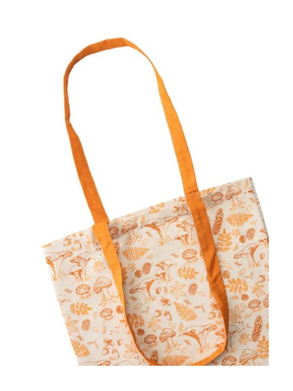 sac totebag écru avec motifs de la forêt en orange