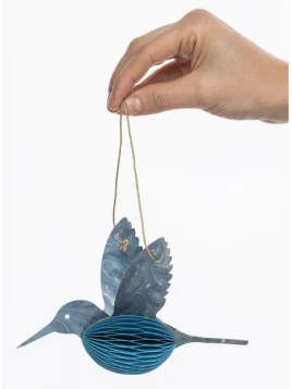 suspension colibri en papier bleu