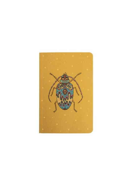 carnet fond ocre avec motif scarabée