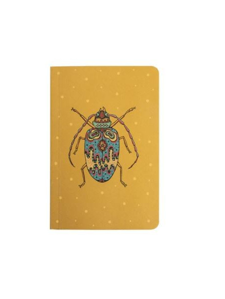carnet fond ocre avec motif scarabée