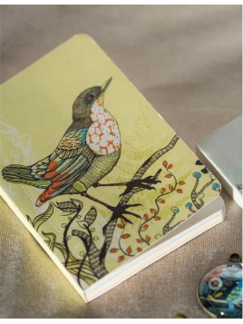 carnet couverture jaune pastel avec motif oiseau