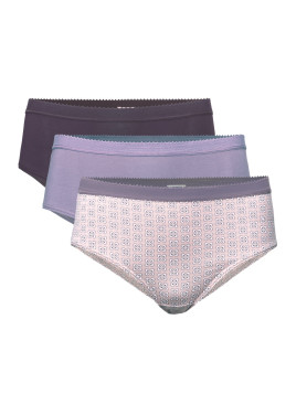 lot de 3 slips femme coupe standard 1 lila 1 mauve et 1 à fleurs lila et mauve
