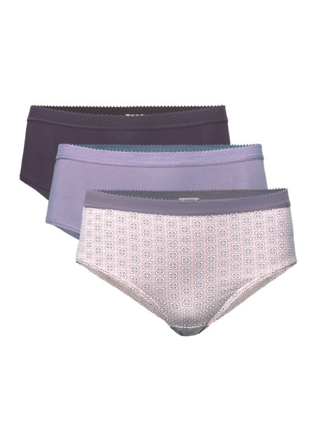 lot de 3 slips femme coupe standard 1 lila 1 mauve et 1 à fleurs lila et mauve